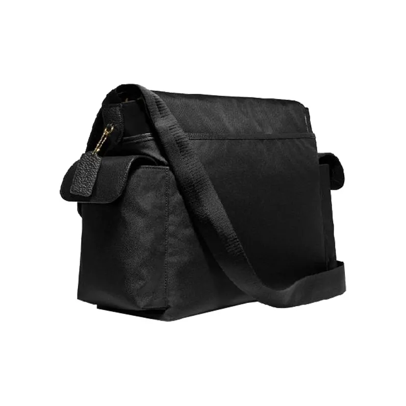 COACH Baby Leather Detail Messenger Bag, Shoulder Bag, Crossbody Bag Large Size Unisex Black-1