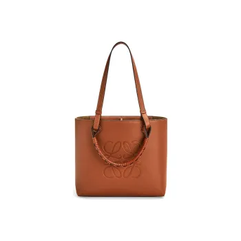 LOEWE Anagram Grained Calfskin Tote Shoulder Bag Handbag Small Size Women's Tan