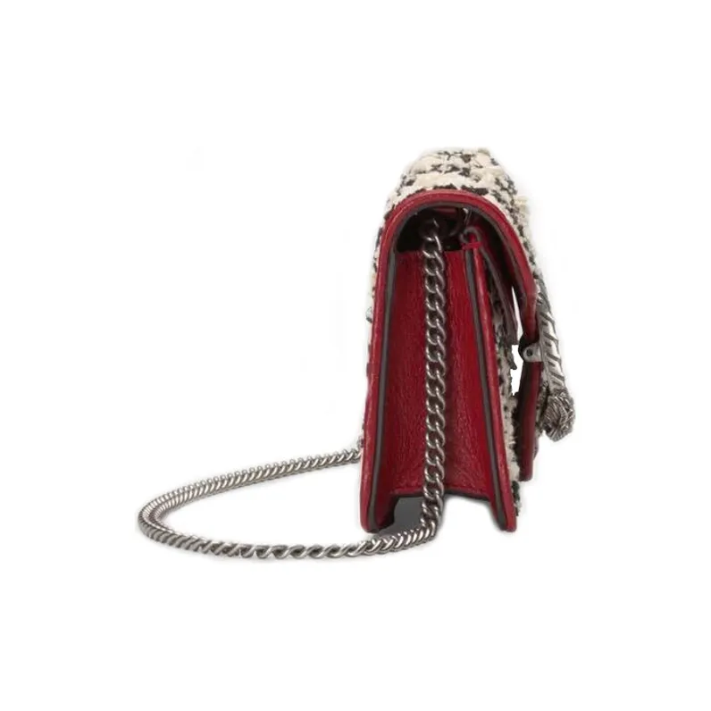 GUCCI Tweed With Leather Chain Shoulder Bag Crossbody Bag Extra Mini Women's White/Red-2