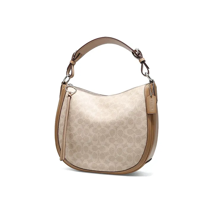 COACH Sutton Canvas Leather Crossbody Bag Handbag Shoulder Bag Large Size Women's Light Khaki Multicolor-1