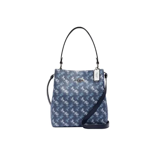 COACH Town Pebbled Leather Bucket Bags Shoulder Bag Crossbody Bag Handbag Medium Size Women's Blue