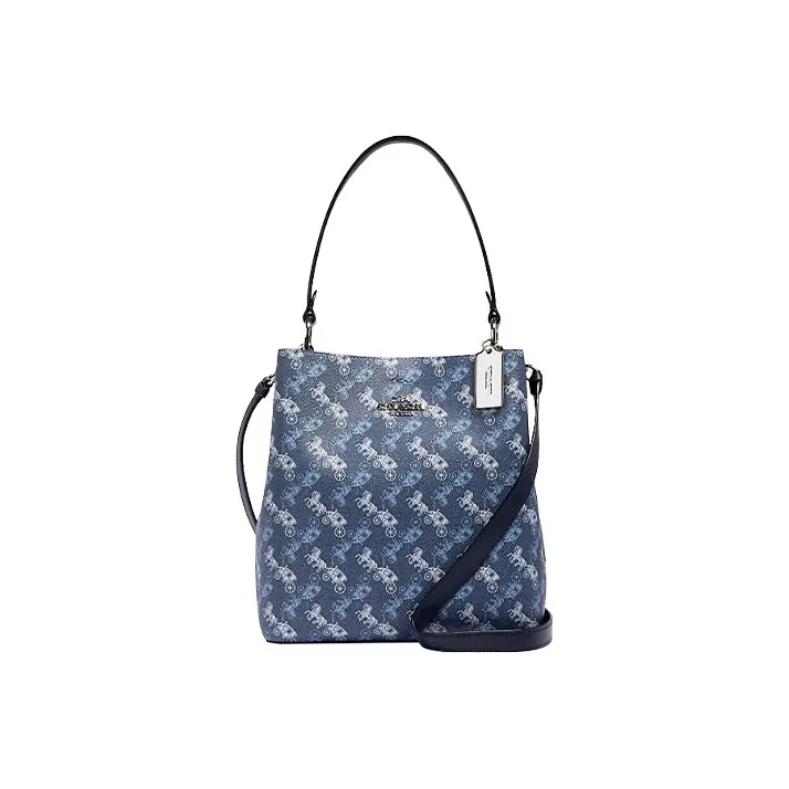 COACH Town Pebbled Leather Bucket Bags Shoulder Bag Crossbody Bag Handbag Medium Size Women's Blue-0