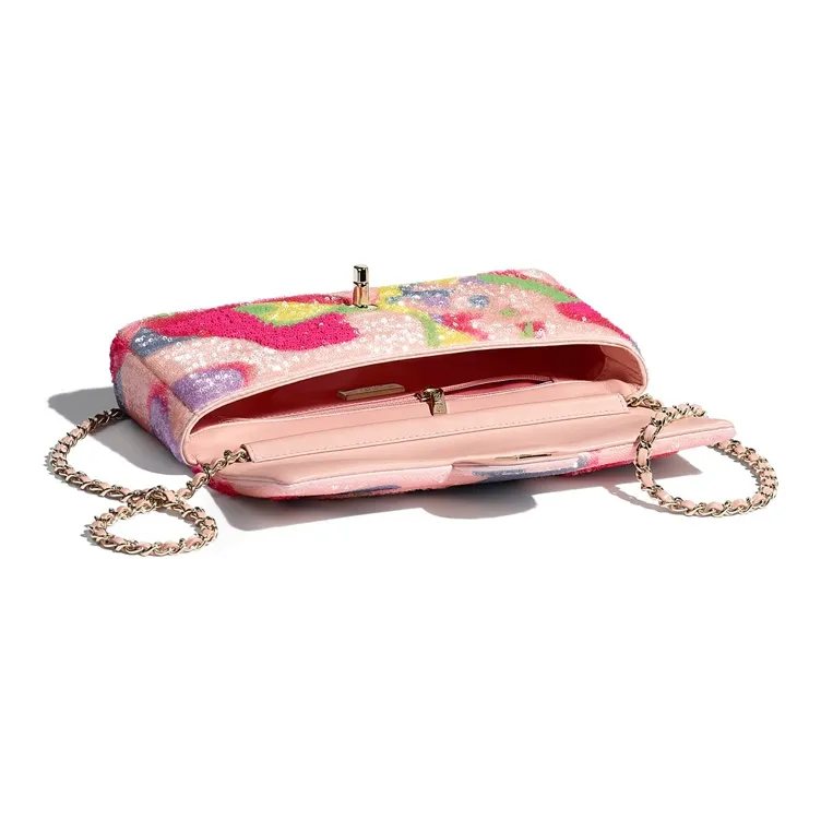 CHANEL Sequins & Gold Metal Crossbody Bag, Shoulder Bag Mini Women's Pink Multicolor-2
