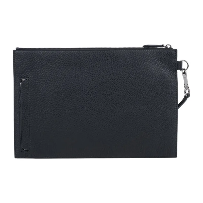 FENDI Grain Leather Wristband Clutch Men's Black-2