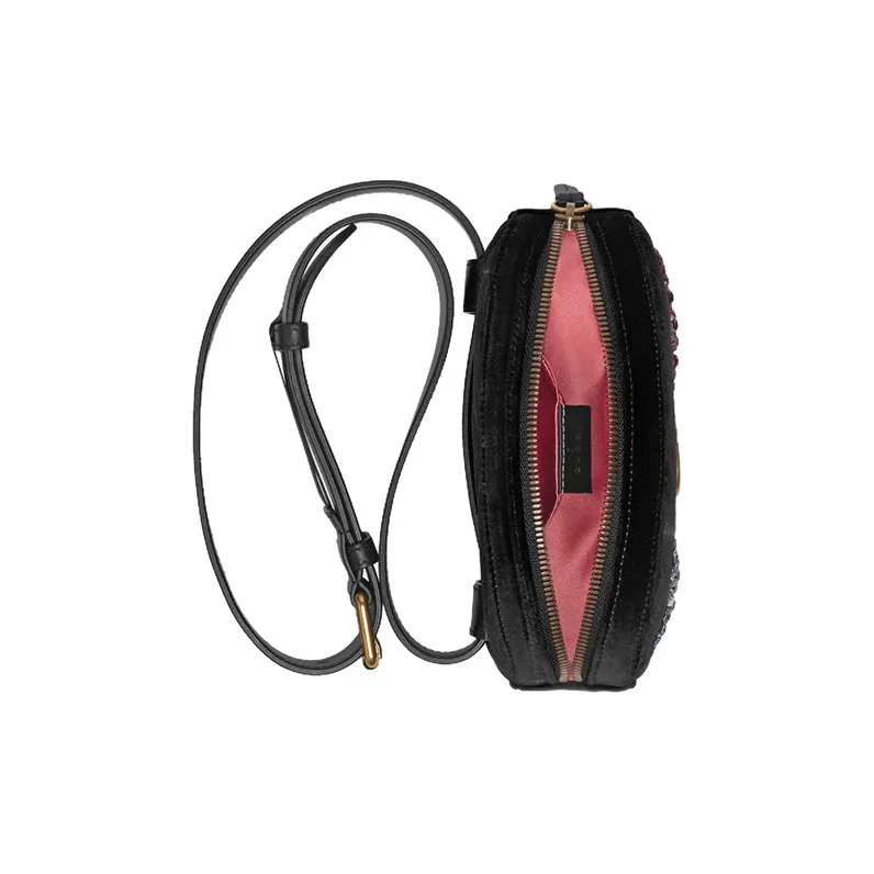 GUCCI Marmont Quilted Velvet Fanny Pack Sling Bags Women's Black-4