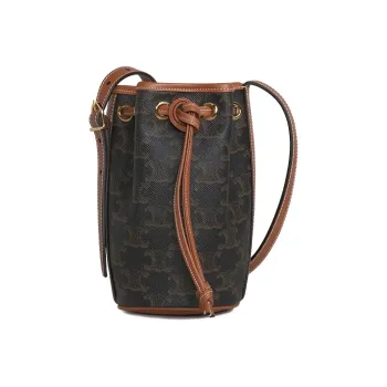 CELINE Canvas With Calfskin Bucket Bag Small Lucky Bag Handbag Shoulder Bag Crossbody Bag Extra Mini Women's Tawny