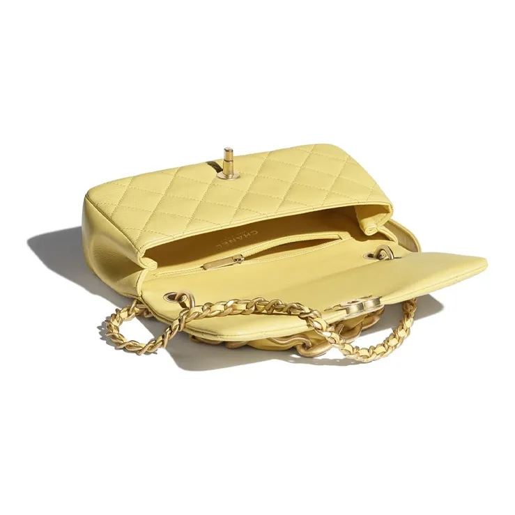 CHANEL 19Bag Smooth Sheepskin & Metal Handbag, Shoulder Bag, Crossbody Bag Women's Yellow/Gold-2
