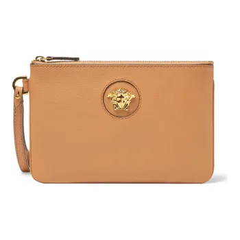 VERSACE VERSACE Cow Leather Clutch Coin Purse Women's Caramel