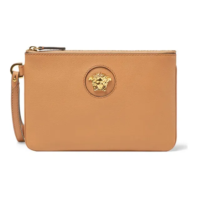 VERSACE VERSACE Cow Leather Clutch Coin Purse Women's Caramel-0