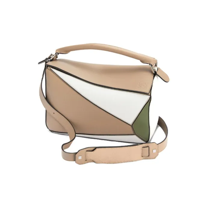 LOEWE Puzzle Cow Leather Geometric Bag Handbag Shoulder Bag Crossbody Bag Women's White/Camel/Jasper-1