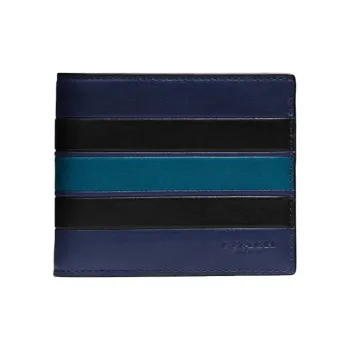 COACH 3 IN 1 Wallet Smooth Leather Wallet Men's Blue Black