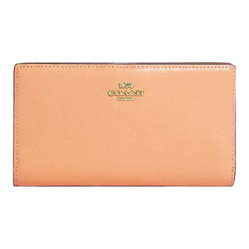 COACH Slim Wallet Leather Card Holder, Wallet Medium Size Women's Nude Pink