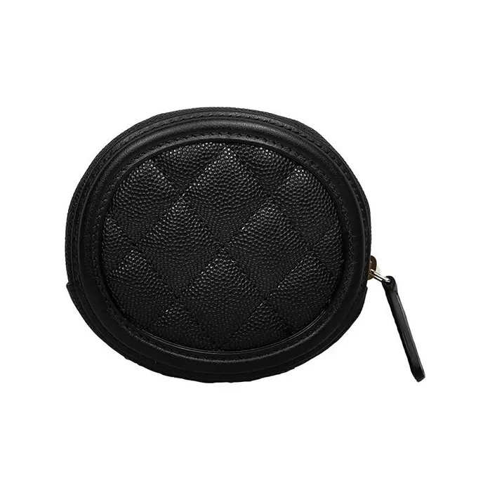 CHANEL Fish Eye Embossed Calfskin Round Zip Coin Purse Women's Black-1