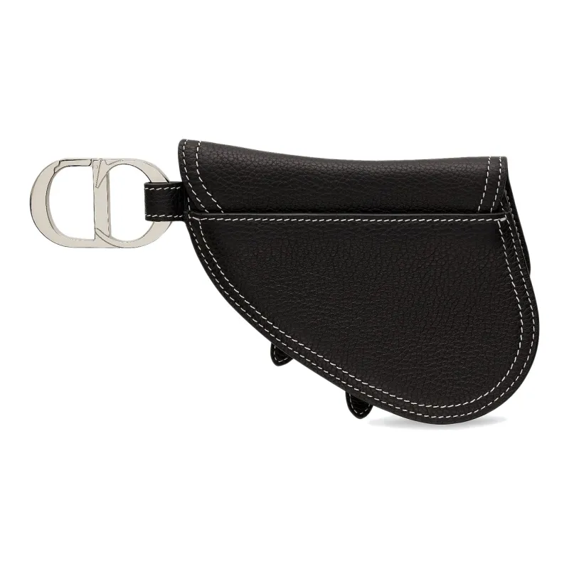 DIOR Saddle Calfskin Coin Key Pouch Unisex Black-1
