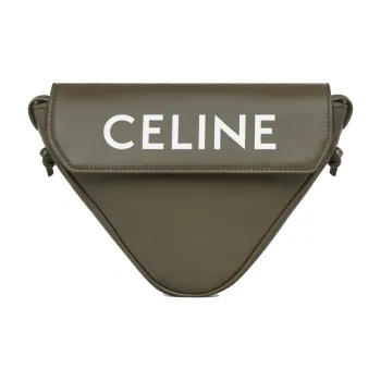 CELINE Smooth Calf Leather Triangle Bag Shoulder Bag Crossbody Bag Small Size Men's Black Olive