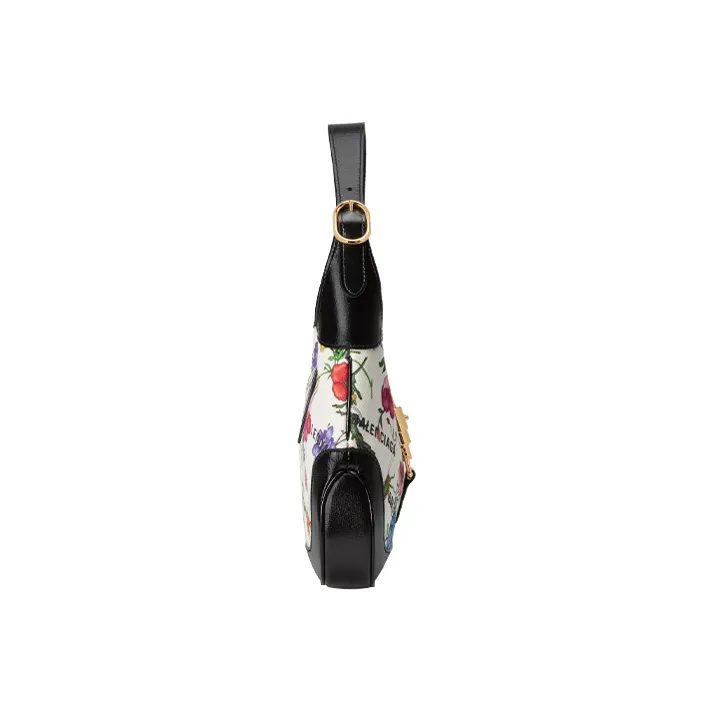 GUCCI Jackie 1961 Canvas With Leather Trim Crescent Shoulder Bag Shoulder Bag Trumpets Women's Black, Pink & Multicolor-5