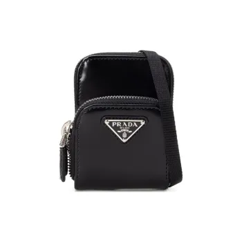 PRADA Shiny Cow Leather Shoulder Bag Crossbody Bag Mini Unisex Black
