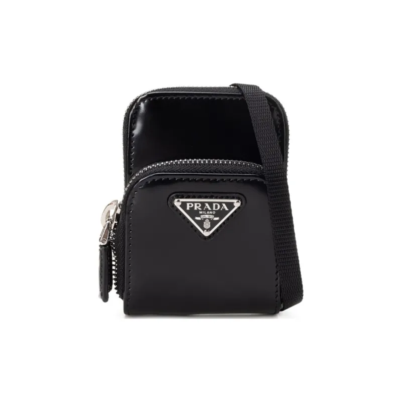 PRADA Shiny Cow Leather Shoulder Bag Crossbody Bag Mini Unisex Black-0