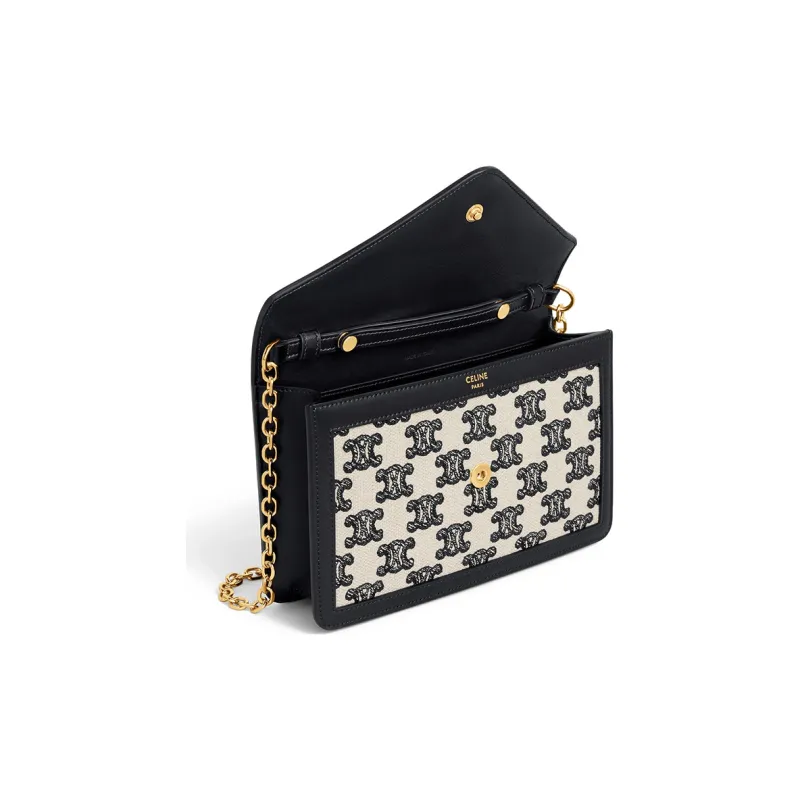 CELINE Triumphal Arch Fabric Crossbody Bag, Shoulder Bag Women's Black/White-1