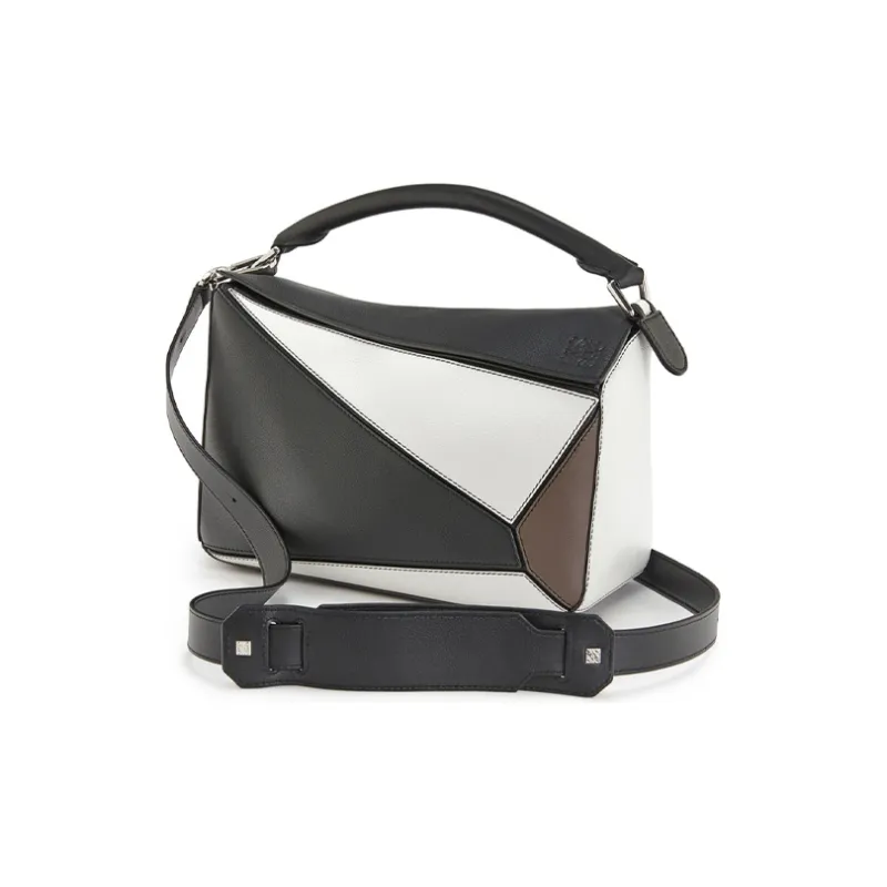 LOEWE Puzzle Cow Leather Shoulder Bag Women's Black Tan Multicolor-1