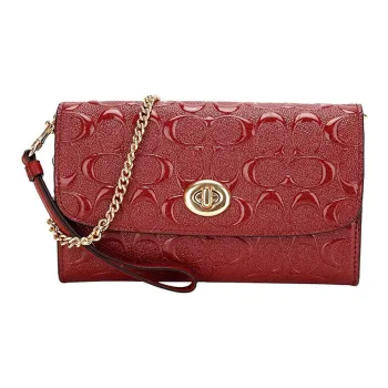 COACH Patent Leather PVC Chain Bag, Shoulder Bag, Crossbody Bag Trumpets Women's Burgundy