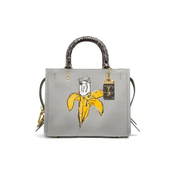 COACH Basquiat Collaboration Rogue Leather With Snake Skin Handbag Shoulder Bag Medium Size Women's Gray