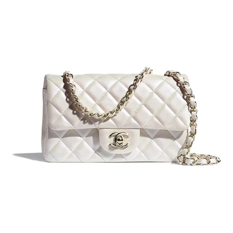 CHANEL Calfskin Chain Bag, Shoulder Bag Unisex White-0