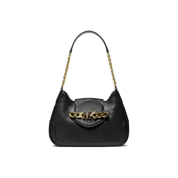 MICHAEL KORS Hally Cow Leather Shoulder Bag Chain Shoulder Bag Women's Pure Black-0