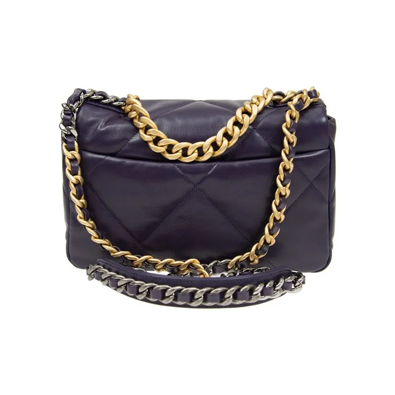 CHANEL 19Bag Sheepskin Shoulder Bag, Crossbody Bag Women's Purple Blue-2