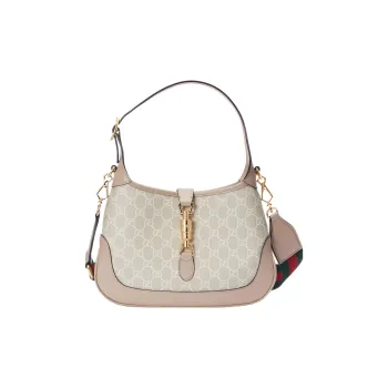 GUCCI Jackie 1961 Canvas With Leather Trim Crescent Shoulder Bag Shoulder Bag, Crossbody Bag Women's Beige