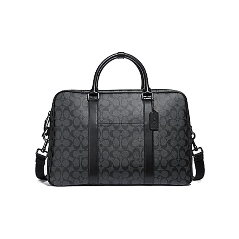 COACH Canvas With Leather Suitcase Laptop Bag Storage Travel Bag Handbag Tubas Men's Charcoal Black Monogram-0