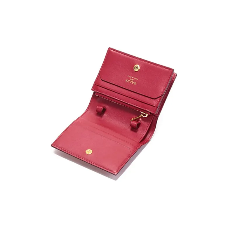 BALLY Leather Small Square Bag Crossbody Bag Shoulder Bag Mini Women's Red-6