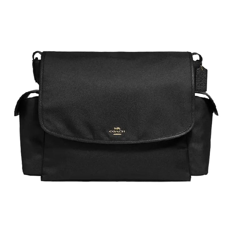 COACH Baby Leather Detail Messenger Bag, Shoulder Bag, Crossbody Bag Large Size Unisex Black-0
