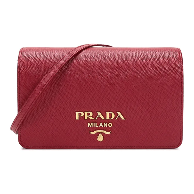 PRADA Leather Crossbody Bag Shoulder Bag Mini Women's Red-0