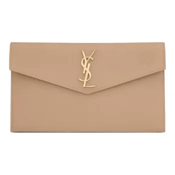 SAINT LAURENT Leather Clutch Small Size Women's Dark Beige