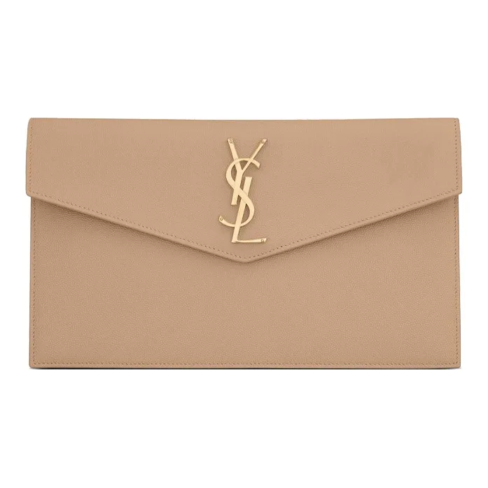 SAINT LAURENT Leather Clutch Trumpets Women's Dark Beige-0