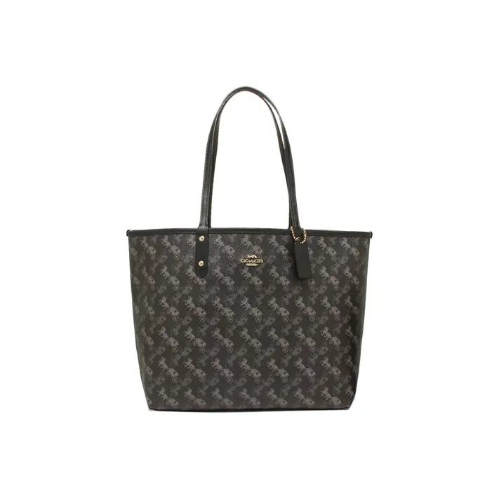 COACH City PVC Tote Bag Shopping Bag Handbag Shoulder Bags Women's Black Gray Color-1