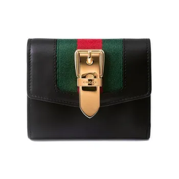 GUCCI Sylvie Leather Wallet Women's Black