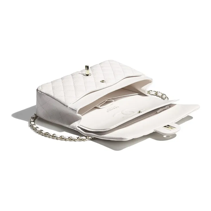 CHANEL Classic Flap CF Grain Calfskin Chain Bag, Shoulder Bag, Crossbody Bag Medium Size Women's White-2