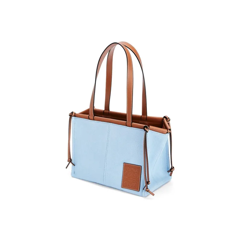 LOEWE Cushion Tote Canvas With Calfskin Tote Bag Shopping Bag Shoulder Bag Handbag Women's Light Blue-2