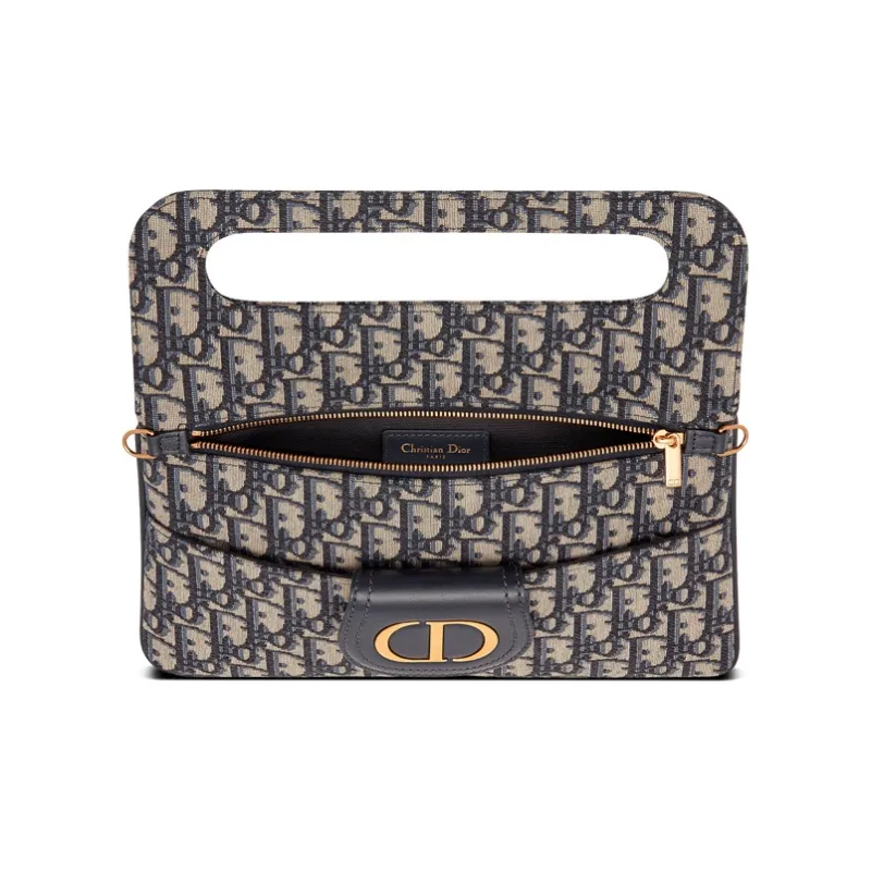 DIOR D-Double Oblique Embroidery Handheld Shoulder Bag Crossbody Bag Medium Size Women's Denim Blue-4