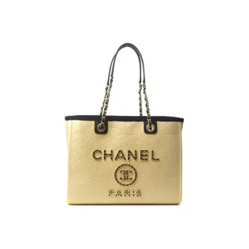 CHANEL Cow Leather Beach Bag, Tote Trumpets Women's Beige