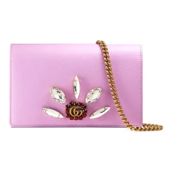 GUCCI Leather Wallet Crossbody Bag Shoulder Bag Mini Women's Pink Purple