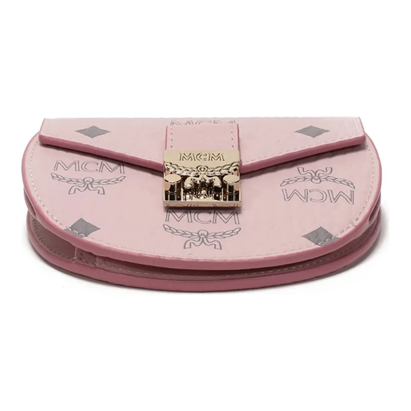 MCM Patricia Visetos Leather Saddle Bag, Shoulder Bag, Crossbody Bag, Coin Purse Small Size Women's Pink-4