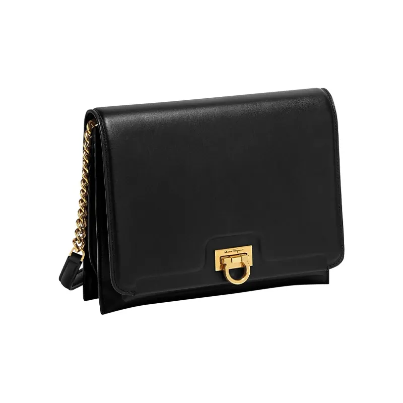 FERRAGAMO Leather Flap Bag Shoulder Bag Crossbody Bag Regular Women's Black-2