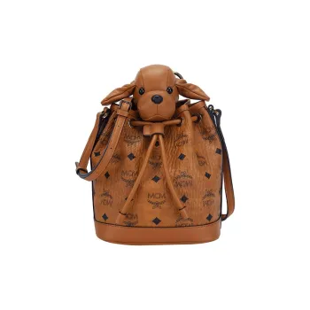 MCM Visetos Artificial Leather Bucket Drawstring Bag, Shoulder Bag, Crossbody Bag Regular Women's Brown