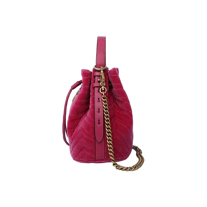 GUCCI GG Marmont Quilted Velvet Bucket Bag Portable Crossbody Bag Shoulder Bag Women's Rose Red-2
