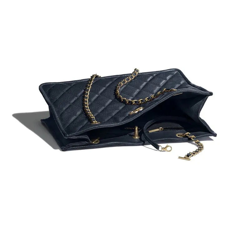 CHANEL Cow Leather Tote Bag, Shopping Bag, Chain Bag, Handbag, Shoulder Bag Women's Marine Blue-3