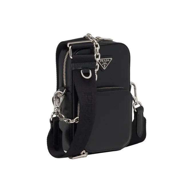 PRADA Saffiano Calfskin Shoulder Bag Women's Black-1