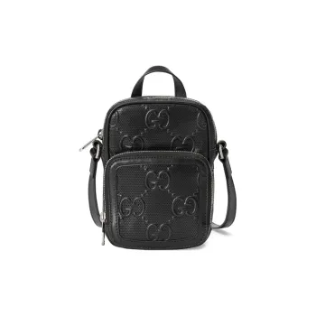 GUCCI Leather Cell Phone Pouch, Crossbody Handbag, Shoulder Bag Unisex Black